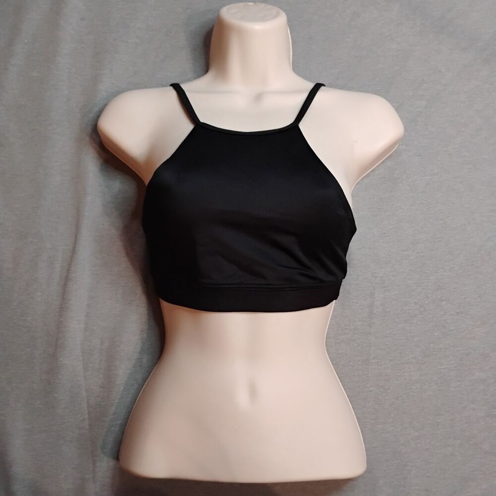 K-DEER Black High Neck Crop Top Sports Bra Extra Small XS Yoga Gym Workout USA